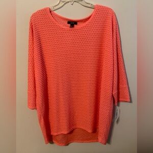 ALFANI Women’s M 8 10 Textured Waffle Salmon Orange Pullover Top 3/4 Sleeves New